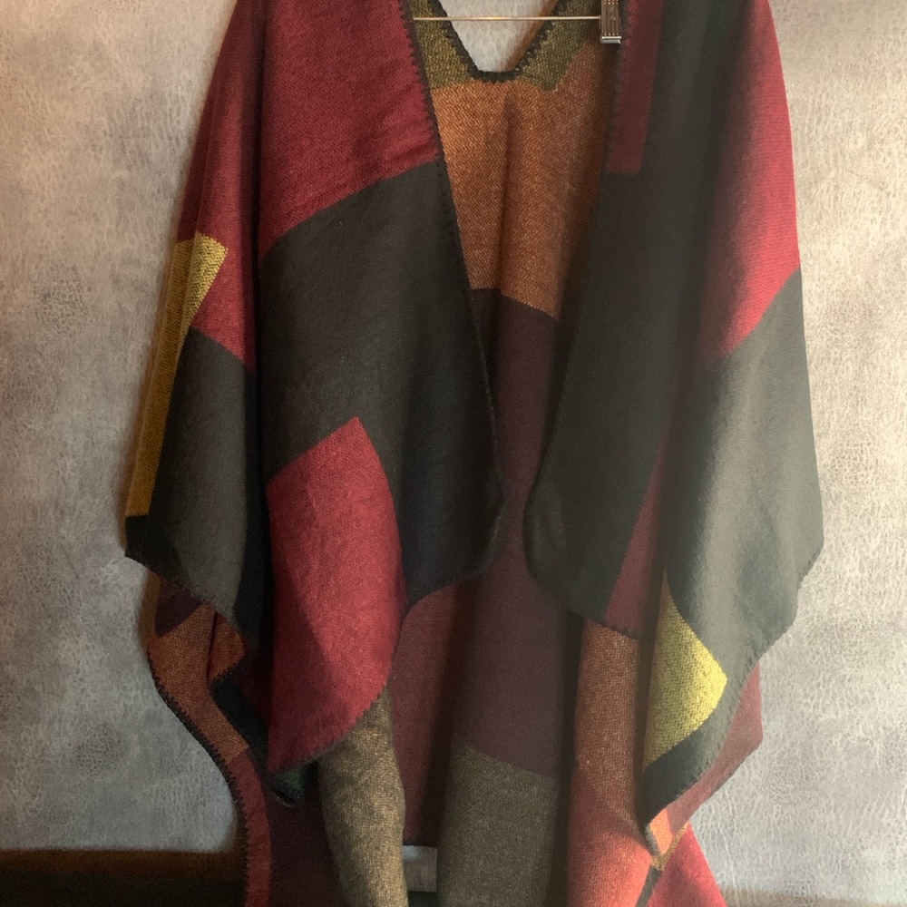 Womens Colorful Geometric Poncho by Express
